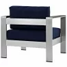 Modway Shore Outdoor Patio Aluminum Armchair - Silver Navy - Back Side Angle - Modway Shore Outdoor Patio Aluminum Armchair - Silver Navy - Back Side Angle