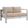 Modway Shore Outdoor Patio Aluminum Loveseat - Silver Beige - Front Side Angle