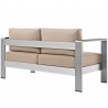 Modway Shore Outdoor Patio Aluminum Loveseat - Silver Beige - Back Side Angle