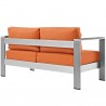 Modway Shore Outdoor Patio Aluminum Loveseat - Silver Orange - Back Side  Angle