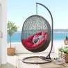 Modway Hide Outdoor Patio Swing Chair With Stand in Gray Red - Lifestyle - Modway Hide Outdoor Patio Swing Chair With Stand in Gray Red - Lifestyle