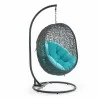 Modway Hide Outdoor Patio Swing Chair With Stand in Gray Turquoise - Front Side Angle - Modway Hide Outdoor Patio Swing Chair With Stand in Gray Turquoise - Front Side Angle
