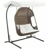 Modway Vantage Outdoor Patio Swing Chair With Stand - Brown White - Front Side Angle - Modway Vantage Outdoor Patio Swing Chair With Stand - Brown White - Front Side Angle