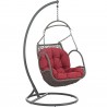 Modway Arbor Outdoor Patio Wood Swing Chair in Red - Front Side Angle