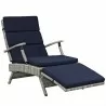 Modway Envisage Chaise Outdoor Patio Wicker Rattan Lounge Chair in Light Gray Navy - Reclined in Front Side Angle - Modway Envisage Chaise Outdoor Patio Wicker Rattan Lounge Chair in Light Gray Navy - Reclined in Front Side Angle