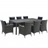 Modway Sojourn 9 Piece Outdoor Patio Sunbrella® Dining Set - Charcoal Navy - Set in Front Side Angle
