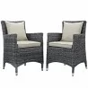 Modway Summon 2 Piece Outdoor Patio Sunbrella® Dining Set in Antique Canvas Beige - Set in Front Angle - Modway Summon 2 Piece Outdoor Patio Sunbrella® Dining Set in Antique Canvas Beige - Set in Front Angle