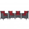 Modway Summon 4 Piece Outdoor Patio Sunbrella® Dining Set in Canvas Red - Set in Front Side Angle