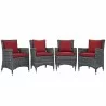 Modway Summon 4 Piece Outdoor Patio Sunbrella® Dining Set in Canvas Red - Set in Front Side Angle - Modway Summon 4 Piece Outdoor Patio Sunbrella® Dining Set in Canvas Red - Set in Front Side Angle