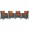 Modway Summon 4 Piece Outdoor Patio Sunbrella® Dining Set in Canvas Tuscan - Set in Front Side Angle - Modway Summon 4 Piece Outdoor Patio Sunbrella® Dining Set in Canvas Tuscan - Set in Front Side Angle