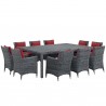 Modway Summon 11 Piece Outdoor Patio Sunbrella® Dining Set - Canvas Red - Set in Front Side Angle