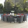 Modway Summon 11 Piece Outdoor Patio Sunbrella® Dining Set - Canvas Red - Lifestyle - Modway Summon 11 Piece Outdoor Patio Sunbrella® Dining Set - Canvas Red - Lifestyle