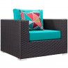 Modway Convene 7 Piece Outdoor Patio Sectional Set - Espresso Turquoise - Armchair in Front Side Angle
