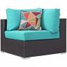 Modway Convene 7 Piece Outdoor Patio Sectional Set - Espresso Turquoise - Corner Chair in Front Side Angle