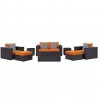 Modway Convene 8 Piece Outdoor Patio Sofa Set in Espresso Orange - Set in Front Angle