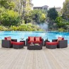 Modway Convene 8 Piece Outdoor Patio Sofa Set in Espresso Red - Lifestyle