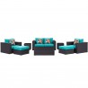 Modway Convene 8 Piece Outdoor Patio Sofa Set in Espresso Turquoise - Set in Front Angle