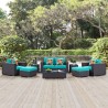 Modway Convene 8 Piece Outdoor Patio Sofa Set in Espresso Turquoise - Lifestyle