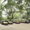 Modway Convene 11 Piece Outdoor Patio Sectional Set - Espresso Peridot - Lifestyle