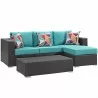 Modway Convene 3 Piece Outdoor Patio Sofa Set in Espresso Turquoise - Set in Front Side Angle - Modway Convene 3 Piece Outdoor Patio Sofa Set in Espresso Turquoise - Set in Front Side Angle