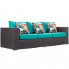 Modway Convene 3 Piece Outdoor Patio Sofa Set in Espresso Turquoise - Loveseat in Front Side Angle