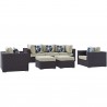 Modway Convene 7 Piece Outdoor Patio Sectional Set - Espresso Beige - Set in Front Angle