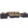 Modway Convene 7 Piece Outdoor Patio Sectional Set in Espresso Mocha - Set in Front Side Angle