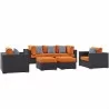 Modway Convene 7 Piece Outdoor Patio Sectional Set in Espresso Orange - Set  in Front Side Angle - Modway Convene 7 Piece Outdoor Patio Sectional Set in Espresso Orange - Set  in Front Side Angle