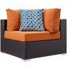 Modway Convene 7 Piece Outdoor Patio Sectional Set in Espresso Orange - Corner Chair in Front Side Angle