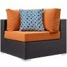 Modway Convene 7 Piece Outdoor Patio Sectional Set in Espresso Orange - Corner Chair in Front Side Angle - Modway Convene 7 Piece Outdoor Patio Sectional Set in Espresso Orange - Corner Chair in Front Side Angle