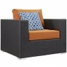 Modway Convene 7 Piece Outdoor Patio Sectional Set in Espresso Orange - Armchair in Front Side Angle - Modway Convene 7 Piece Outdoor Patio Sectional Set in Espresso Orange - Armchair in Front Side Angle