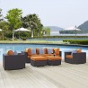 Modway Convene 7 Piece Outdoor Patio Sectional Set in Espresso Orange - Lifestyle