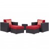 Modway Convene 5 Piece Outdoor Patio Sectional Set in Espresso Red - Set in Front Side Angle