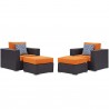 Modway Convene 4 Piece Outdoor Patio Sectional Set in Espresso Orange - Set in Front Side Angle