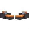 Modway Convene 4 Piece Outdoor Patio Sectional Set in Espresso Orange - Set in Front Side Angle - Modway Convene 4 Piece Outdoor Patio Sectional Set in Espresso Orange - Set in Front Side Angle