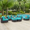 Modway Convene 8 Piece Outdoor Patio Sectional Set in Espresso Turquoise - Lifestyle