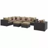 Modway Convene 9 Piece Outdoor Patio Sectional Set - Espresso Mocha - Set in Front Side Angle - Modway Convene 9 Piece Outdoor Patio Sectional Set - Espresso Mocha - Set in Front Side Angle