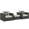 Modway Sojourn 3 Piece Outdoor Patio Sunbrella® Sectional Set in Canvas Antique Beige - Set in Front Side Angle