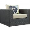 Modway Sojourn 3 Piece Outdoor Patio Sunbrella® Sectional Set in Canvas Antique Beige - Armchair in Front Side Angle