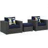 Modway Sojourn 3 Piece Outdoor Patio Sunbrella® Sectional Set in Canvas Navy - Set in Front Side Angle