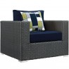Modway Sojourn 3 Piece Outdoor Patio Sunbrella® Sectional Set in Canvas Navy - Armchair in Front Side Angle
