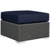 Modway Sojourn 3 Piece Outdoor Patio Sunbrella® Sectional Set in Canvas Navy - Ottoman in Front Side Angle