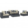 Modway Summon 5 Piece Outdoor Patio Sunbrella® Sectional Set - Canvas Antique Beige - Set in Front Side Angle