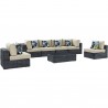 Modway Summon 7 Piece Outdoor Patio Sunbrella® Sectional Set - Canvas Antique Beige - Set in Front Side Angle