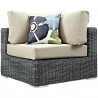 Modway Summon 7 Piece Outdoor Patio Sunbrella® Sectional Set - Canvas Antique Beige - Corner Chair in Front Angle