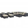 Modway Summon 10 Piece Outdoor Patio Sunbrella® Sectional Set - Canvas Antique Beige - Set in Front Side Angle