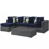 Modway Summon 5 Piece Outdoor Patio Sunbrella® Sectional Set - Canvas Navy - Set in Front Side Angle
