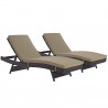 Modway Convene Chaise Outdoor Patio in Espresso Mocha - Set of Two - Reclined Set in Front Side Angle