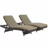 Modway Convene Chaise Outdoor Patio in Espresso Mocha - Set of Two - Reclined Set in Front Side Angle - Modway Convene Chaise Outdoor Patio in Espresso Mocha - Set of Two - Reclined Set in Front Side Angle