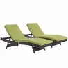 Modway Convene Chaise Outdoor Patio in Espresso Peridot  - Set of Two - Set in Front Side Angle - Modway Convene Chaise Outdoor Patio in Espresso Peridot  - Set of Two - Set in Front Side Angle